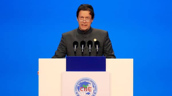 Pakistani Prime Minister Imran Khan speaks at the opening ceremony for the first China International Import Expo (CIIE) in Shanghai
