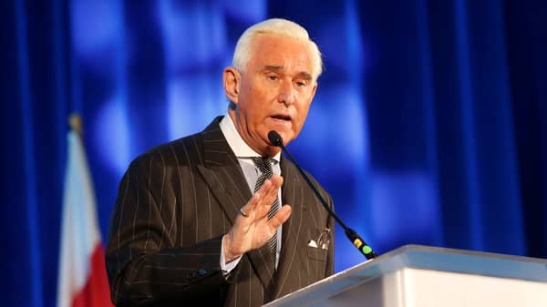 Political operative Roger Stone, a long-time ally of U.S. President Donald Trump, speaks at the American Priority conference in Washington D.C.
