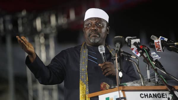 Presidential aspirant Okorocha speaks as he presents his manifesto at All Progressives Congress party convention in Lagos