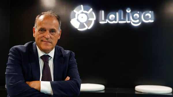 La Liga President Javier Tebas poses during an interview with Reuters at the La Liga headquarters in Madrid