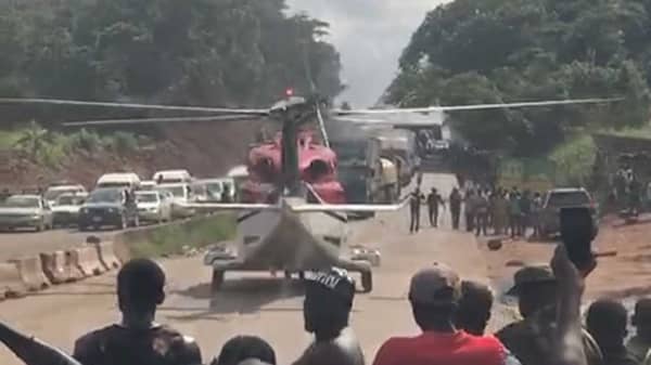 helicopter’s landing on Benin-Ore Highway