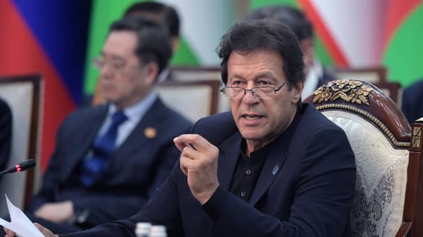 Pakistan’s Prime Minister Khan attends a session during the SCO summit in Bishkek