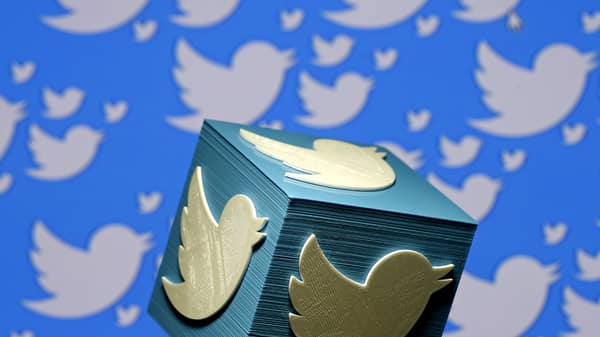 FILE PHOTO: A 3D-printed logo for Twitter is seen in this picture illustration made in Zenica