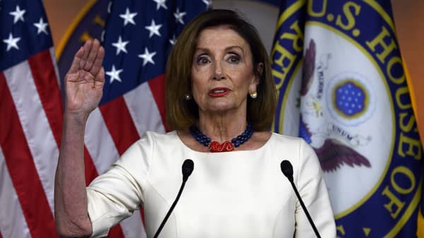US Speaker of the House Nancy Pelosi speaks at weekly press briefing
