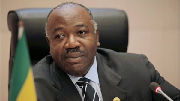 Gabon’s President Ali Bongo Ondimba addresses a meeting on climate change at the 30th Ordinary Session of the Assembly of the Heads of State and the Government of the African Union in Addis Ababa