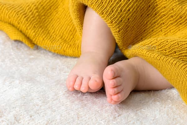 Close up of newborn baby feet