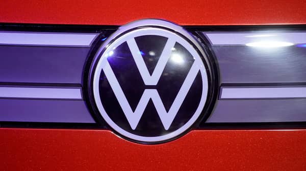 FILE PHOTO: A Volkswagen logo is seen at a construction completion event of SAIC Volkswagen MEB electric vehicle plant in Shanghai