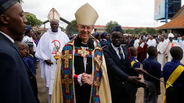 Archbishop of Canterbury Justin Welby inspects a guard of honour after attending a special service at the Anglican Church of Kenya St. Stephen’s Cathedral along Jogoo road in Nairobi