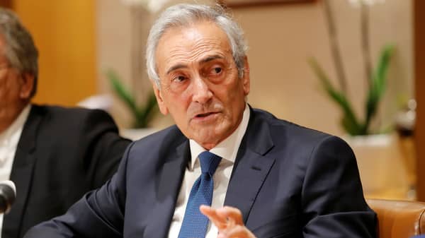 FILE PHOTO: Italian Football Federation (FIGC) Chairman Gabriele Gravina speaks to the media
