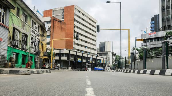 A view of the deserted central business district is pictured on the first day of a 14-day lockdown aimed at limiting the spread of coronavirus disease (COVID-19) in Lagos