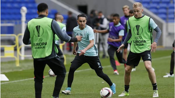 Ajax’s Abdelhak Nouri and Donny van de Beek during training