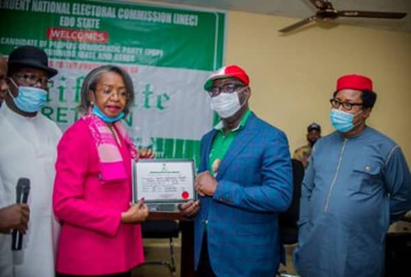 INEC presenting certificate of return to Obaseki