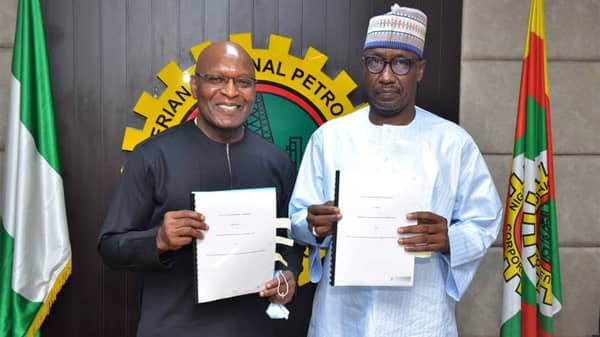 Group-Managing-Director-of-SEEPCO-Mr-Tony-Chukwueke-with-Group-Managing-Director-of-NNPC-Mallam-Mele-Kyari-at-signing-of-OML-143-Gas-Development-Deal