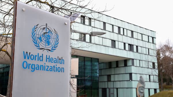 FILE PHOTO: A logo is pictured outside a building of the WHO in Geneva