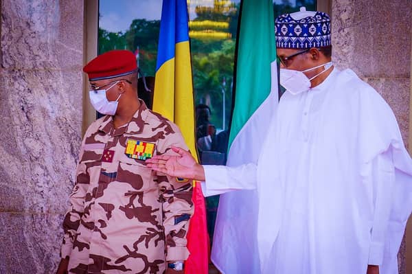 President Muhammadu Buhari with Chad military leader Gen. Mahamat Idris Deby Itno