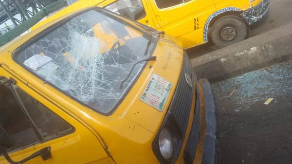 Some damaged vehicles at Oshodi on Thursday