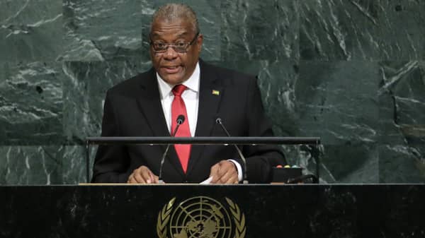 Sao Tome and Principe President Carvalho addresses the 72nd United Nations General Assembly at U.N. headquarters in New York