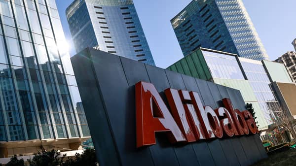 FILE PHOTO: The logo of Alibaba Group is seen at its office in Beijing