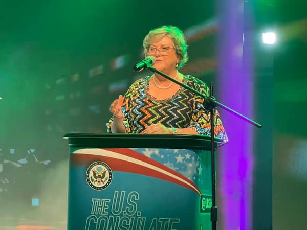 U.S. Ambassador Mary Beth Leonard delivering remarks at the event