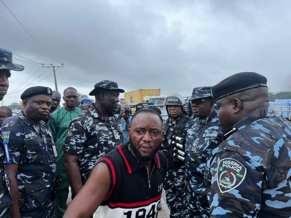 Lagos police commissioner Idowu Owohunwa at Mile 2 road on Tuesday.