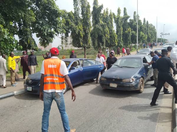 Some of the vehicles being impounded by a combine security task force of the FCTA in Abuja on Monday