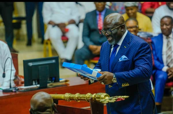 Sheriff Oborevwori presenting the 2024 budget to the State Assembly