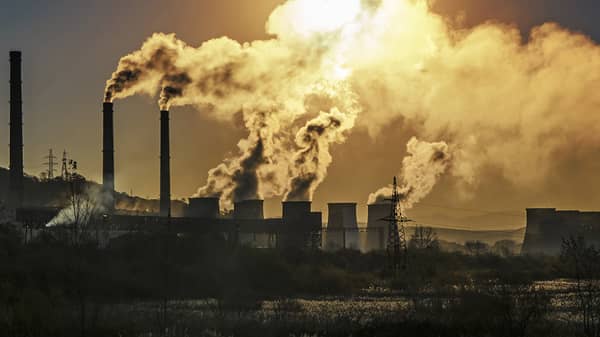 Factory pipe polluting air, environmental problems
