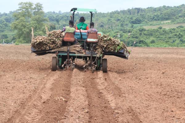A farmer using tractor to plough ridges at the Fashola Agric Business Hub, Oyo State