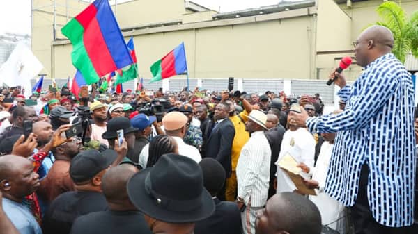 Pic. 18. Gov. Siminalayi Fubara of Rivers (R) addressing the le