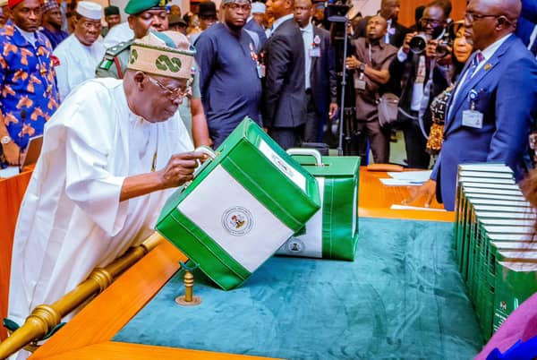 President Bola Tinubu presents 2023 budget to National Assembly at Senate complex