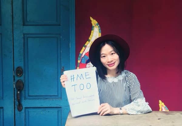 Huang took a series of photos of herself with the hashtag #Metoo and posted them on social media. Photo- Sophia Huang.