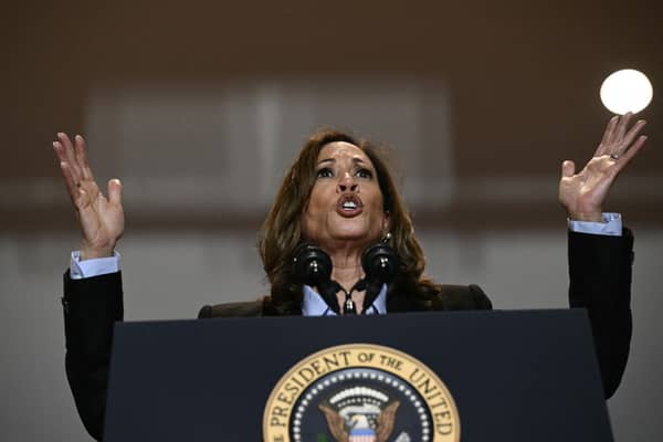 Democratic candidate VP Kamala Harris and President Joe Biden hold a campaign event