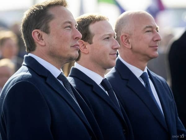 Billionaires, Elon Musk (left), Jeff Bezos (right) and Mark Zuckerberg