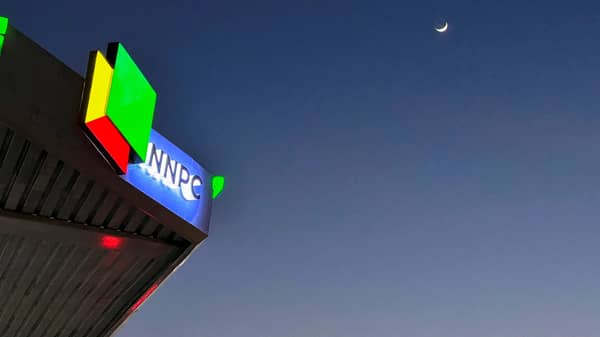FILE PHOTO: The new logo of the privatised Nigeria oil company is seen at the NNPC Mega Gas Station in Abuja
