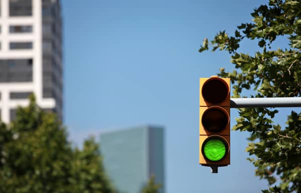 red traffic light in the city