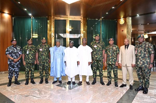 President Bola Tinubu and security chiefs