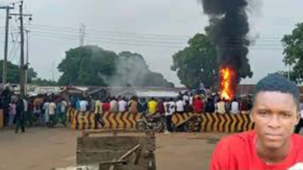 Protesters and victim