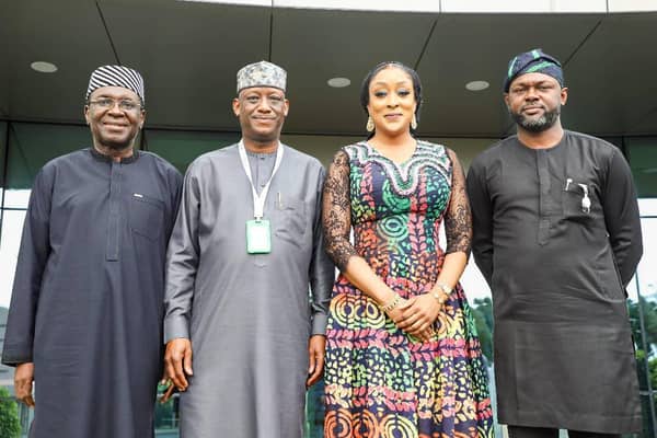 Executive Director, Legal Services/Company Secretary, Niger Delta Power Holding Company (NDPHC), Dr. Steven Andzenge (left); Managing Director, Nigerian Independent System Operator, (NISO), Engr. Abdu Mohammed Bello; Managing Director/Chief Executive Officer, NDPHC, Engr.  Jennifer Adighije; and  Executive Director, Finance & Account, NDPHC, Mr. Omololu Agoro, during a courtesy visit by NDPHC to NISO headquarters  in Abuja.