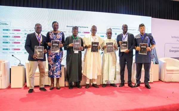 President, ANPMP, Kay Adesola; President, HFN, Njide Ndili; Commissioner for Health, Yobe, Muhammad Lawan Gana; Minister of State for Health, Iziaq Salako; Permanent Secretary, Ministry of Power, Mahmuda Mamman; Professor, Manchester Metropolitan University, UK, Bamidele Adebisi; and Chairman, Committee of CMDs, Emem Bassey, during the inaugural National Stakeholders Dialogue on Power in the Health Sector, Abuja.
