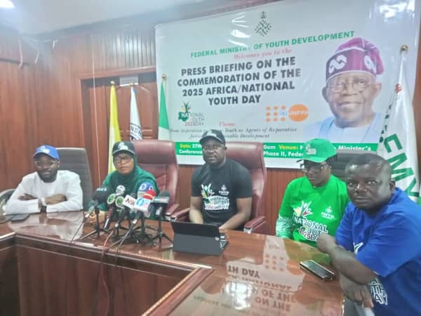 A press briefing by the Federal Ministry of Youth Development in Nigeria to commemorate the 2025 Africa/National Youth Day.