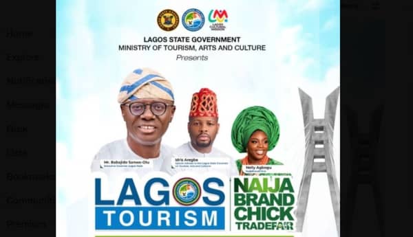 The image is an advertisement for the Naija Brand Chick Tradefair, a partnership between the Lagos State Government’s Ministry of Tourism, Arts and Culture, and Naija Brand Chicks