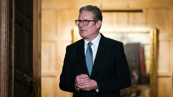Britain’s Prime Minister Keir Starmer waits for the arrival of France’s President Emmanuel Macron at the Chequers, in Aylesbury, England, on January 9, 2025 ahead of a bilateral meeting