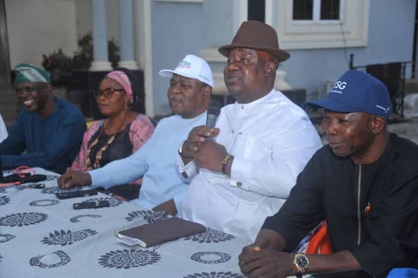 Director-General of TSG, Ondo State Chapter, Ademola Adegoroye flanked by other members of the group