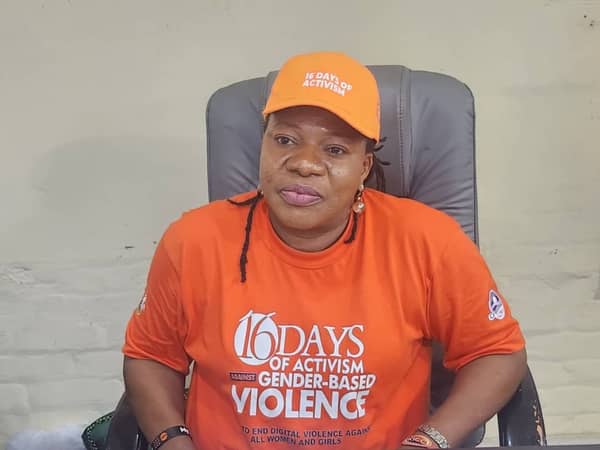 Photo: Commissioner for Women Affairs Cross River State, Mrs. Edema Irom during a press briefing to launch the 2025 16days Activism Against GBV