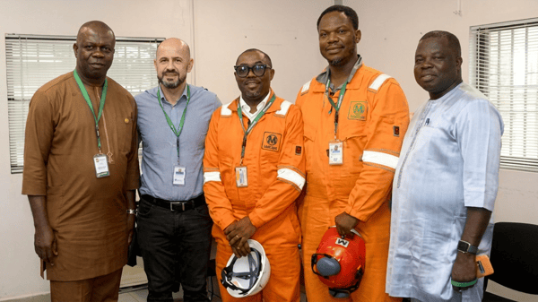 Chief Executive Officer, Marconi.NG EPC Limited, Mr. Gian Fabio Del Cioppo, General Manager, Corporate Communications Division, NCDMB, Dr. Obinna Ezeobi, Nigerian Content Manager, Marconi, Dr. David Editang and Quality Health Safety and Environment (QHSE) Manager, Mr. Johnbull, Omogbai, Senior Supervisor, Media & Publicity, NCDMB, during a tour of Port Harcourt-based oil and gas companies by NCDMB officials and media delegates, on Wednesday.