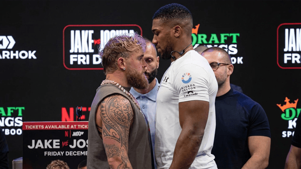Jake Paul, left, and Anthony Joshua, right. PHOTO AP