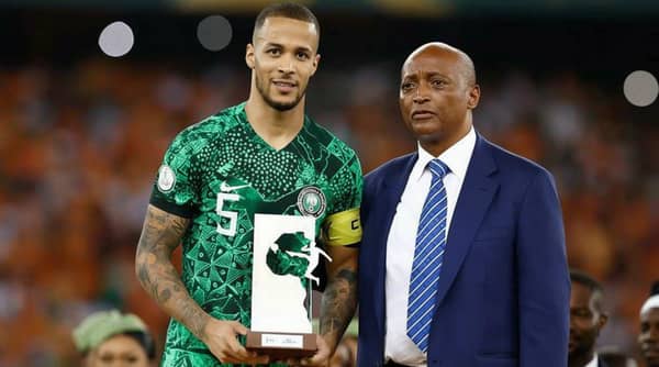 Super Eagles Captain, Troost-Ekong and CAF President, Patrice Motsepe with his award