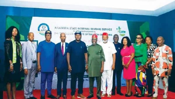 Stakeholders, including the Chartered Institute of Taxation of Nigeria (CITN ) leadership and management of the Anambra State Internal Revenue Service (AIRS), led by its Chairman, Dr. Greg Ezeilo, during the Sensitisation ceremony in Awka, the State capital, on the new Nigeria Tax Act.