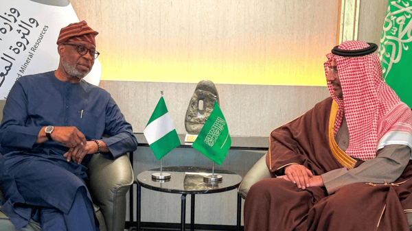 R-L: Saudi Arabian Minister of Industry and Mineral Resources, Ibrahim Al-Khorayef; Minister of Solid Minerals Development, Dr. Dele Alake. 13th January, 2026. CREDIT: Solid Minerals Development Ministry
