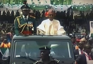 President Buhari inspecting guards of honour shortly after being sworn in